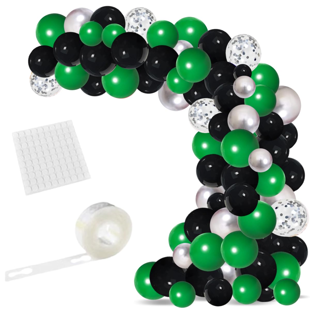Dark Green Black Silver Balloon Garland Arch - Dark Green Black Balloon Green Silver Balloons for Video Game Birthday Graduation 2026 New Year