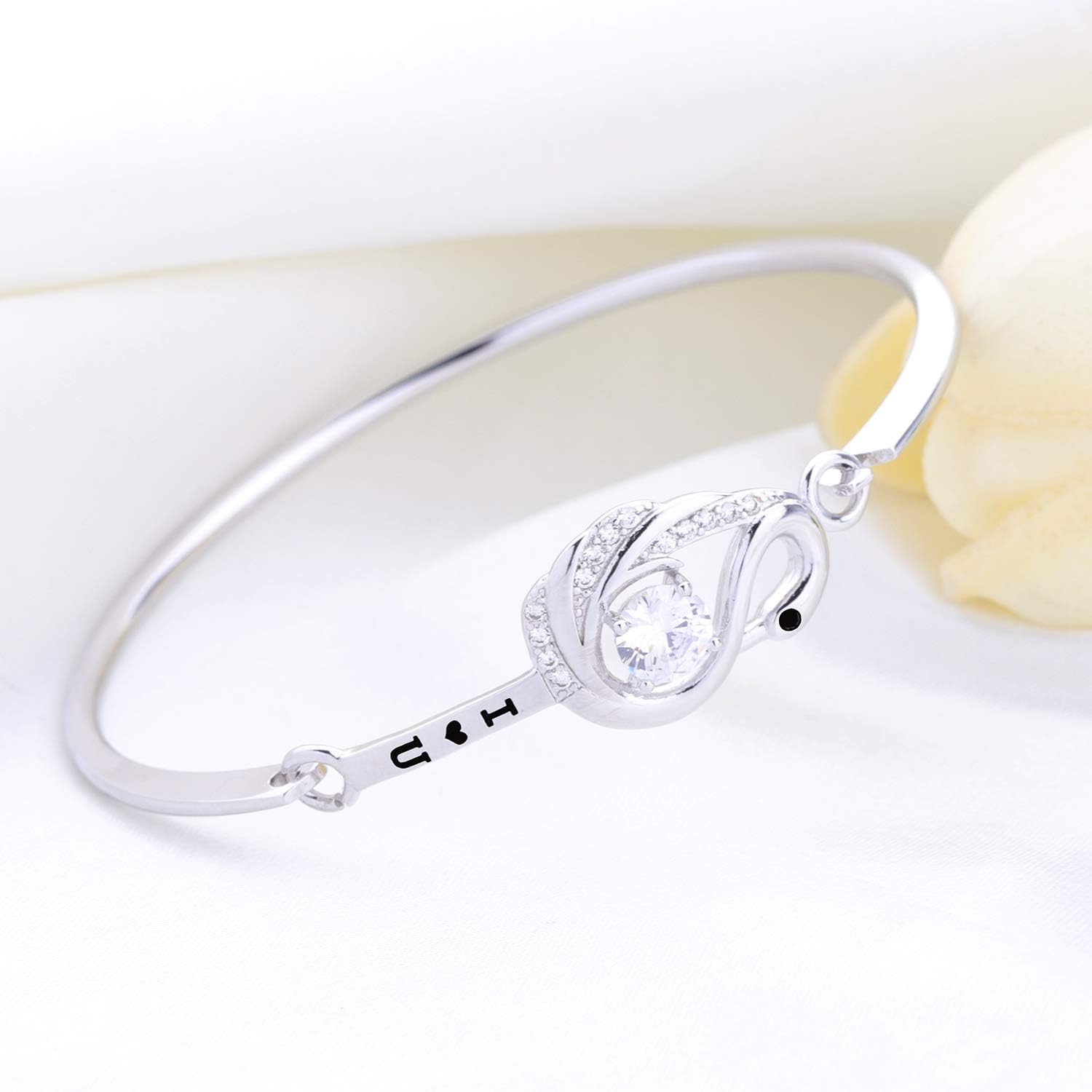 MYOSPARK I Love You Swan Bangle Bracelet with Clear Zircon Bird Jewelry for Swan Lover for Mom Wife - Image 2