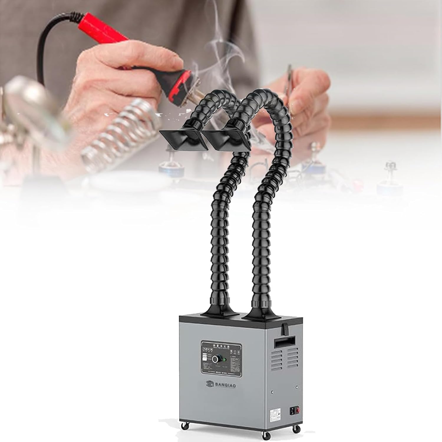 Solder Fume Extractor, 200W Strong Suction Smoke Absorber, Double Straw Fume Extractor for Soldering Engraving Welding and 3D Printing