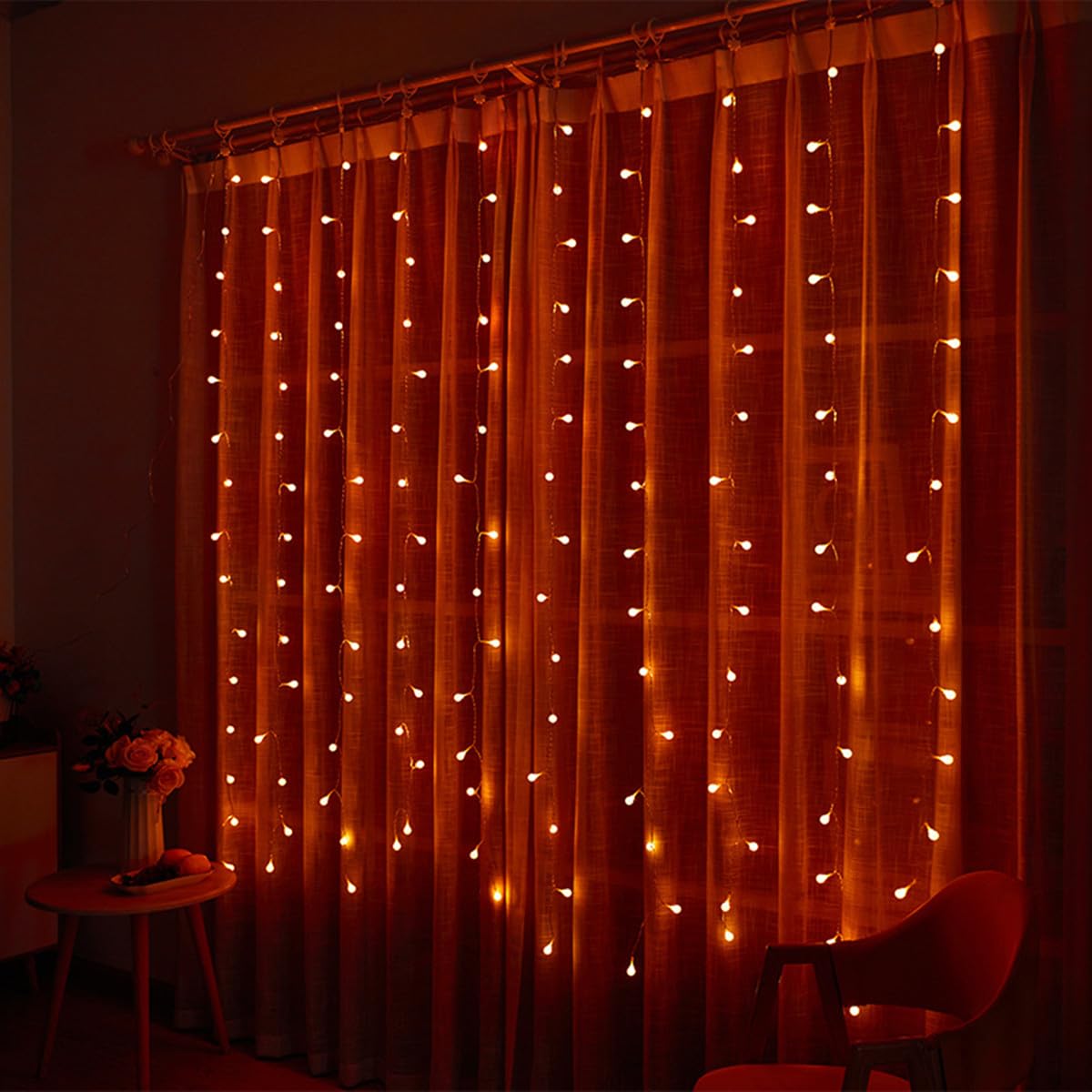 Rideau lumineux LED pour fenêtre - 2 m x 2 m - 180 LED - Fonctionne par USB - Changement de couleur RVB - Guirlande lumineuse pour mariage, décoration de fête