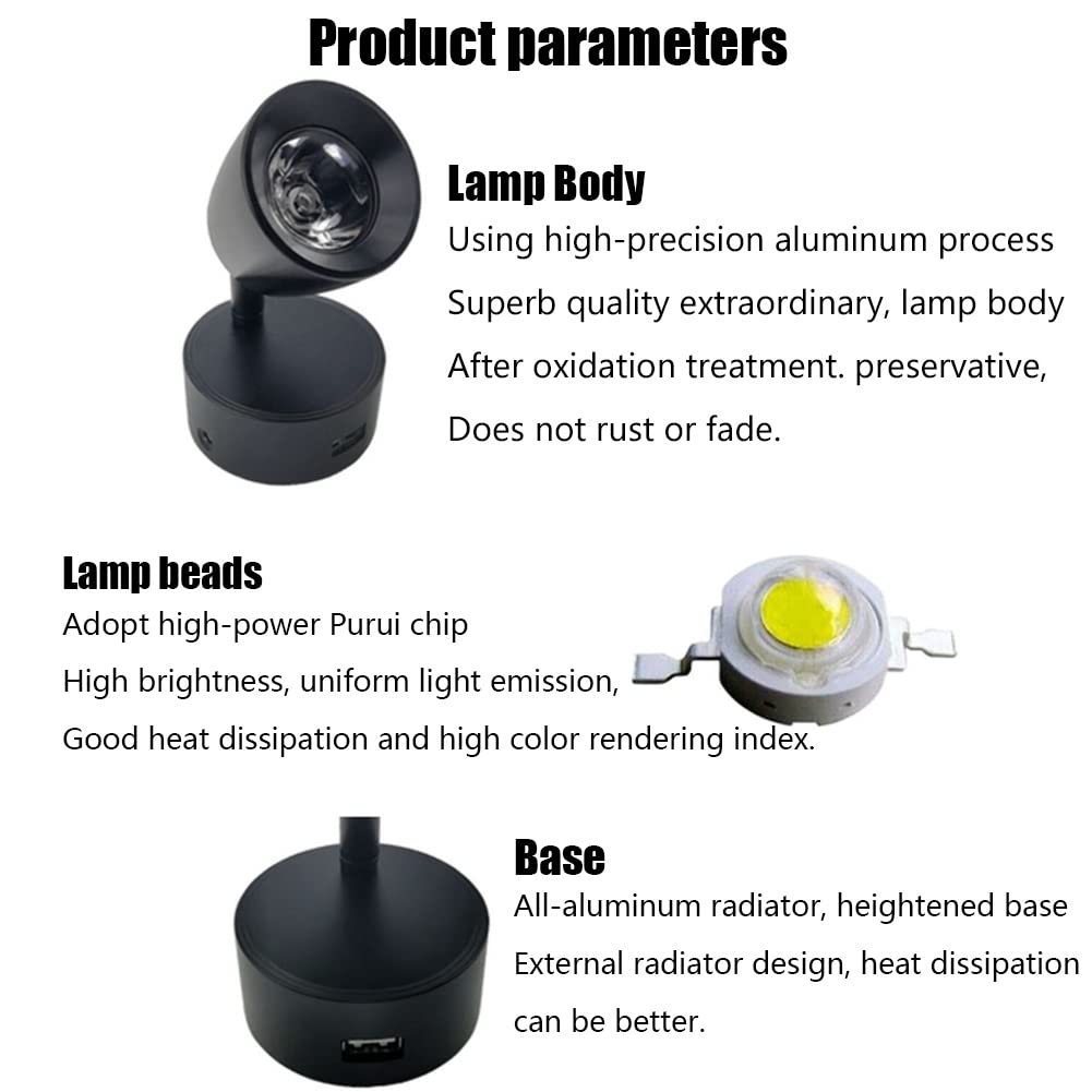 DYK&NX 2pcs LED Lampada Lettura, Connessione USB Boat luci Spot, Illuminazione per Camper, in Alluminio, per per Barca Auto Caravan Camper (Color : 6000K White Light)