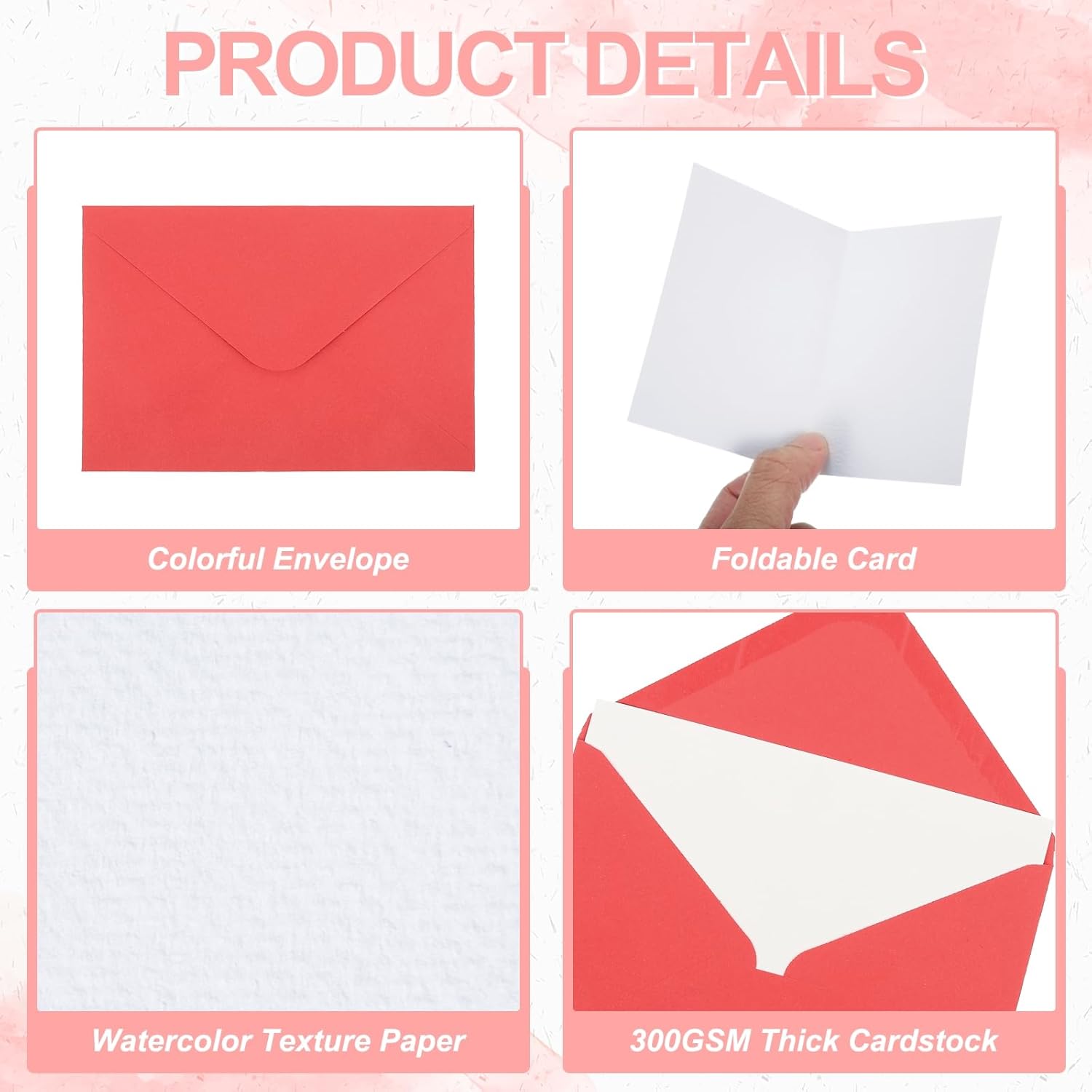 PATIKIL 4x6 Inch Pure Cotton Watercolor Cards, 100 Sets Postcards with Envelopes 92lb/250 GSM for Art Painting Creative Thank Notes, 5 Colors