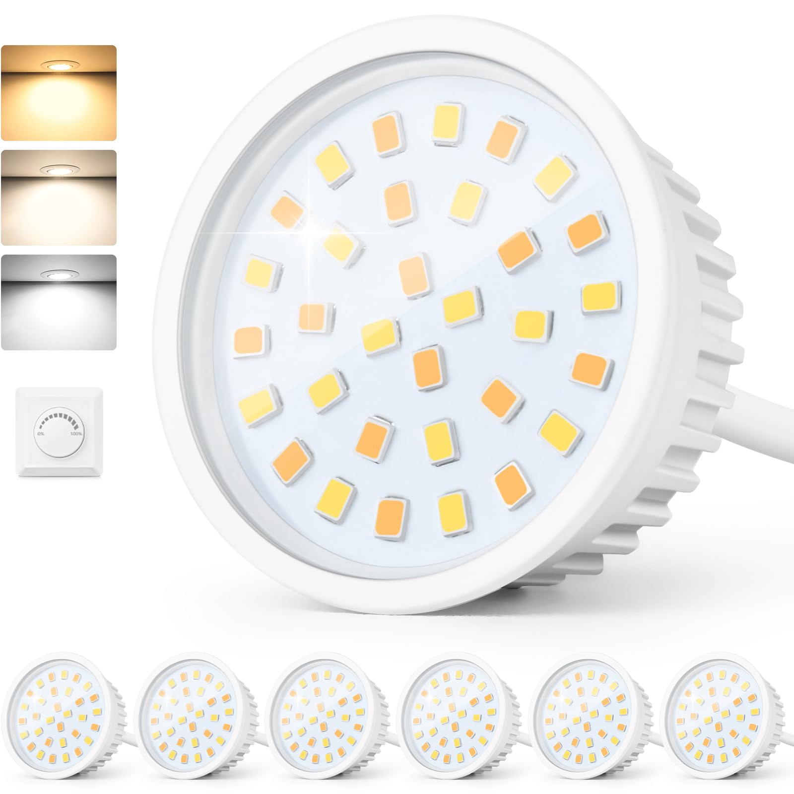 GeyouLux LED Module 230V Ultra Flat ø50x23mm for Recessed Spotlights-Mounted Spotlights - 6W 600LM IP44 120° Beam Angle Warm Natural Cool White Dimmable - Replacement MR16/GU10 Light Bulbs - 6er Set