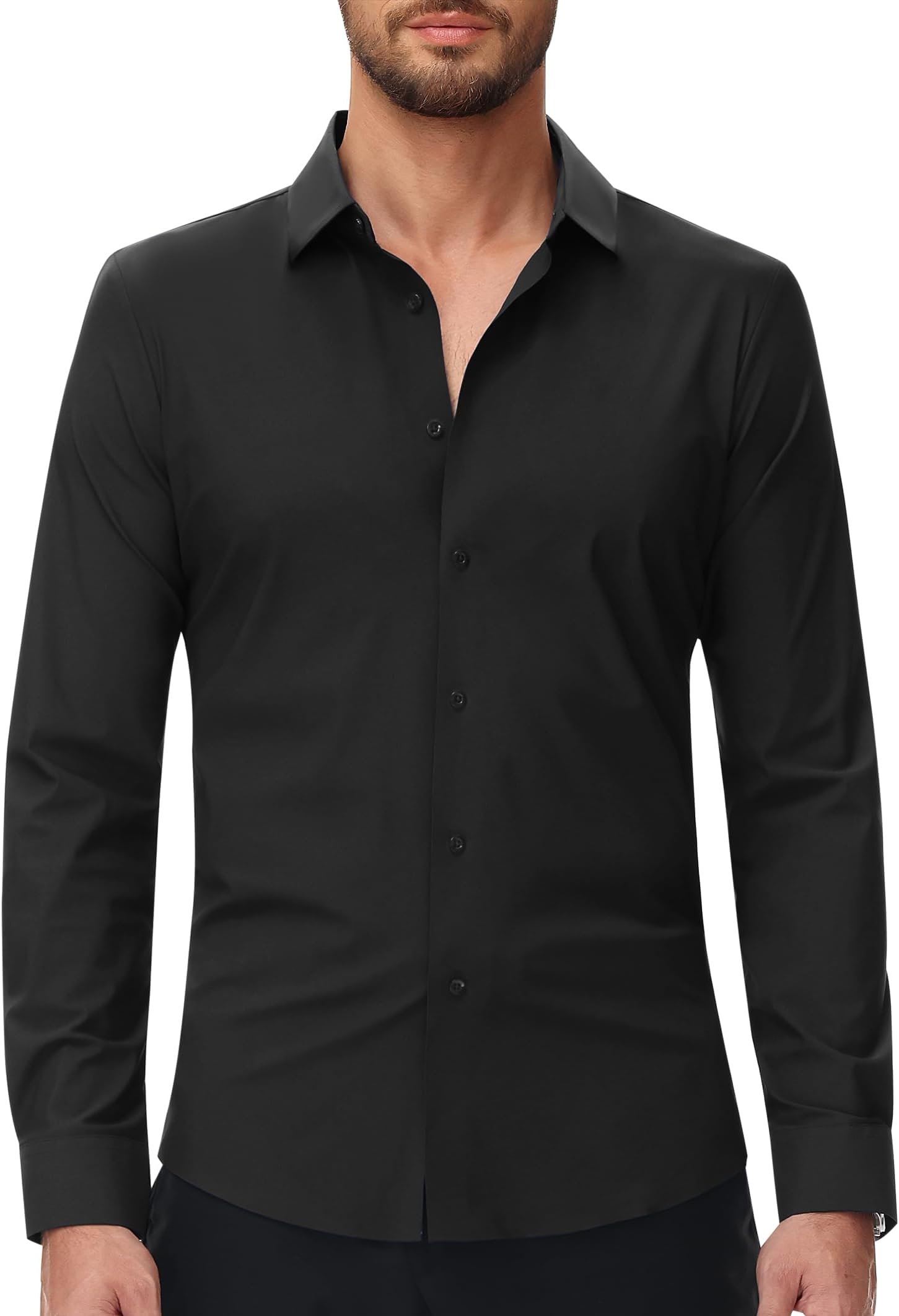siliteelonMen Long Sleeve Stretch Men Shirts Slim Fit Easy Iron Dress Business Shirt