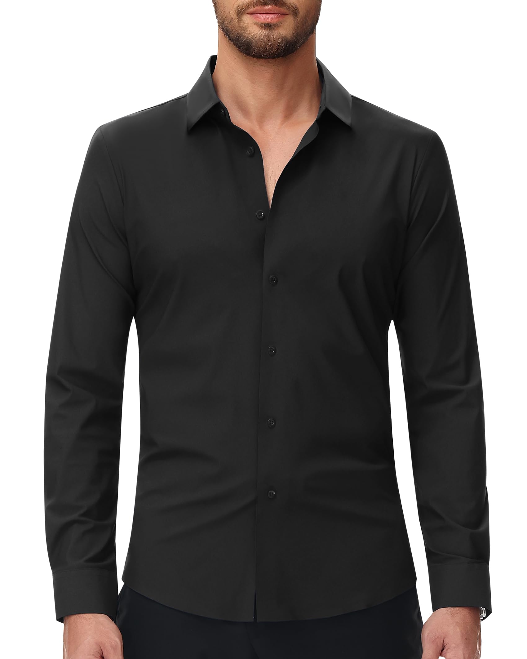 siliteelonMen Long Sleeve Stretch Men Shirts Slim Fit Easy Iron Dress Business Shirt