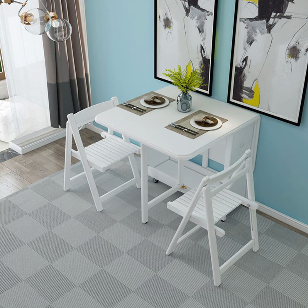 Tavolo e sedia in legno massello, pieghevole, 1,3 m, tavolino con sedia, spazio di archiviazione (1,3 x 0,9 m), tavolo + sedia x 4,bianco)