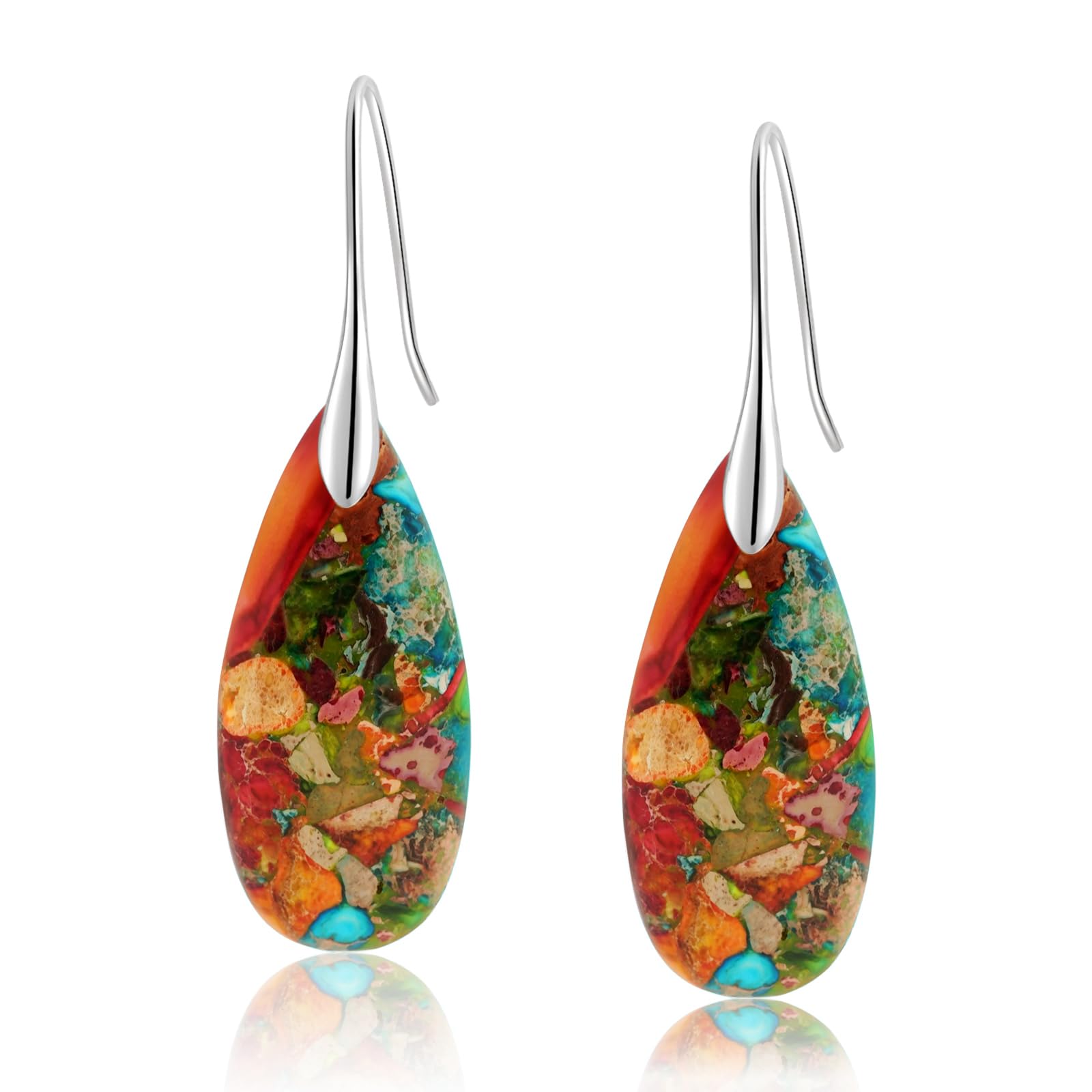 SriomuNatural Healing Stone Fishhoop Dangle Drop Earrings Statement Gold silver earrings