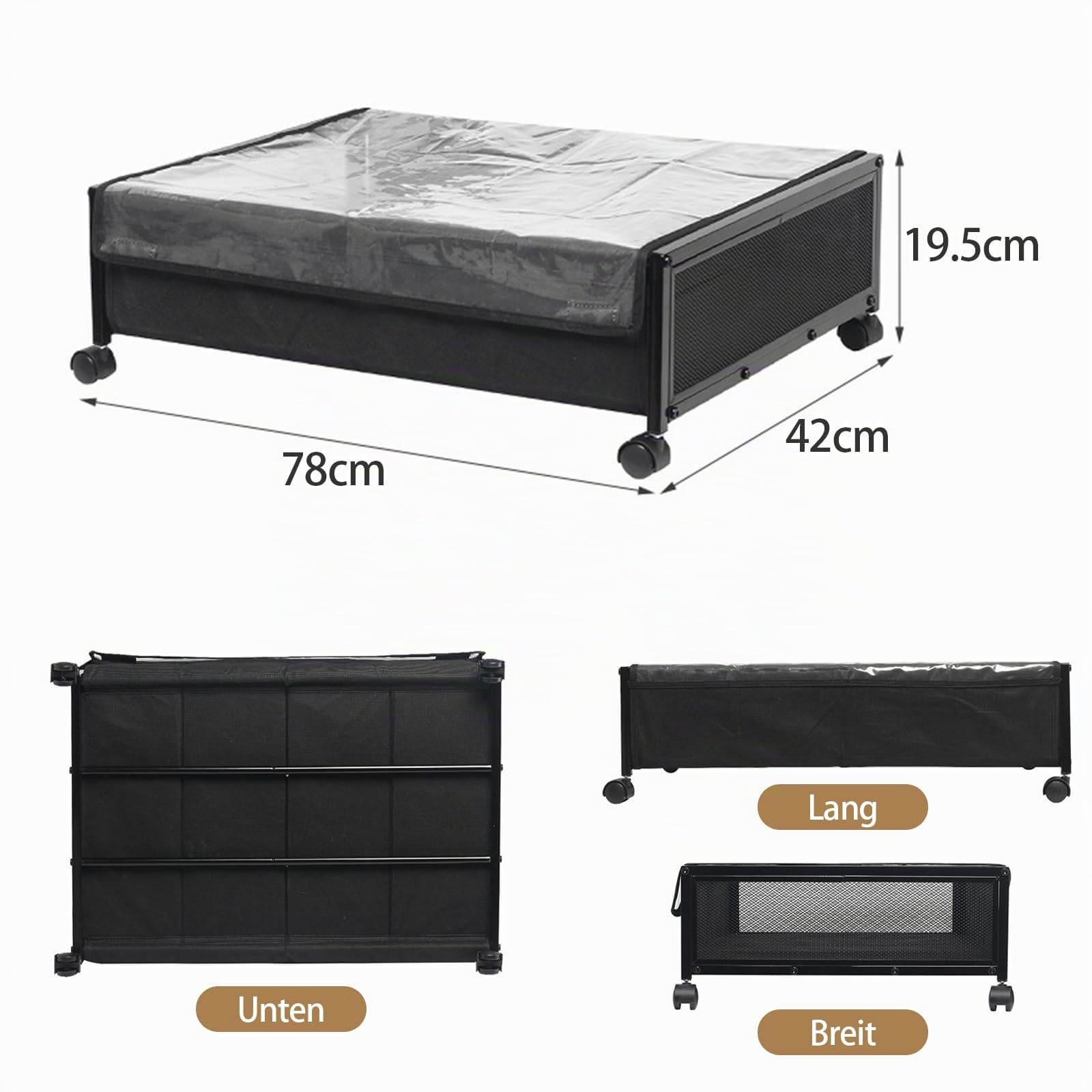 2 contenitori sotto il letto con ruote e coperchio, telaio in metallo, pieghevole, per vestiti, scarpe, coperte, biancheria da letto