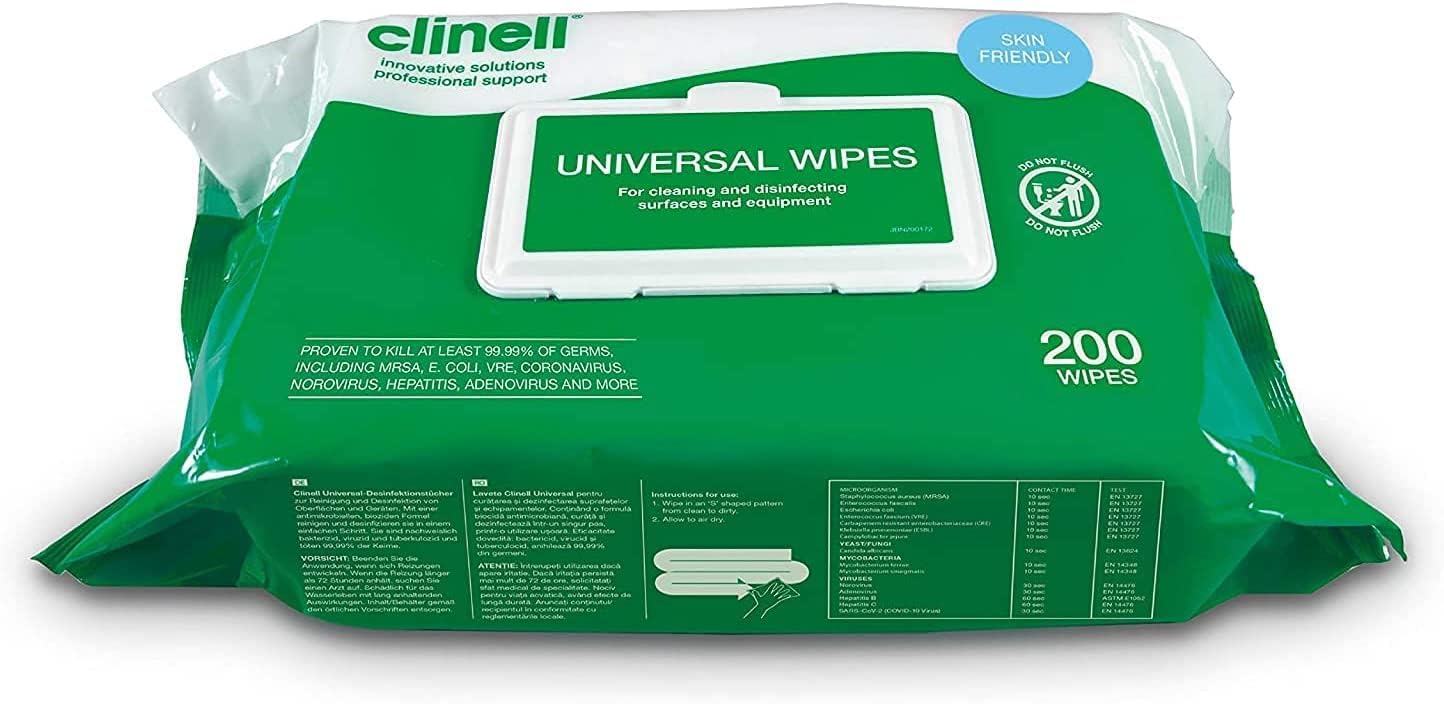 Clinell Universal Wipes (200 wipes per pack) Made in UK (6)