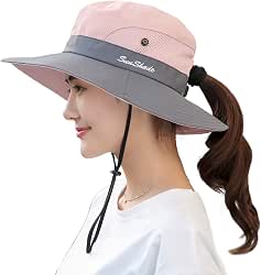 Muryobao Women's Ponytail Sun Hat UV Protection Foldable Mesh Wide