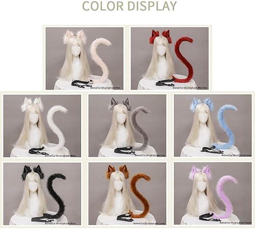 Miniatura 6 de Angela0123 - Juego de 1 juego de orejas de dibujos animados y cola para mascarada, Halloween, gato, cosplay, fiesta, disfraz de oreja, lolita