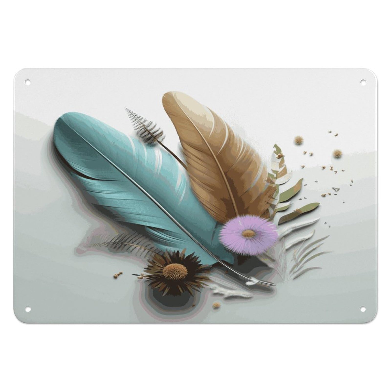 Fodpand Style Feather Flower Retro Vintage Metal Tin Sign,Wall Art Decor Garden Plaque Poster For Bedrooms Yard Bars Pubs Patios Porches 7.9X5.5 Inch