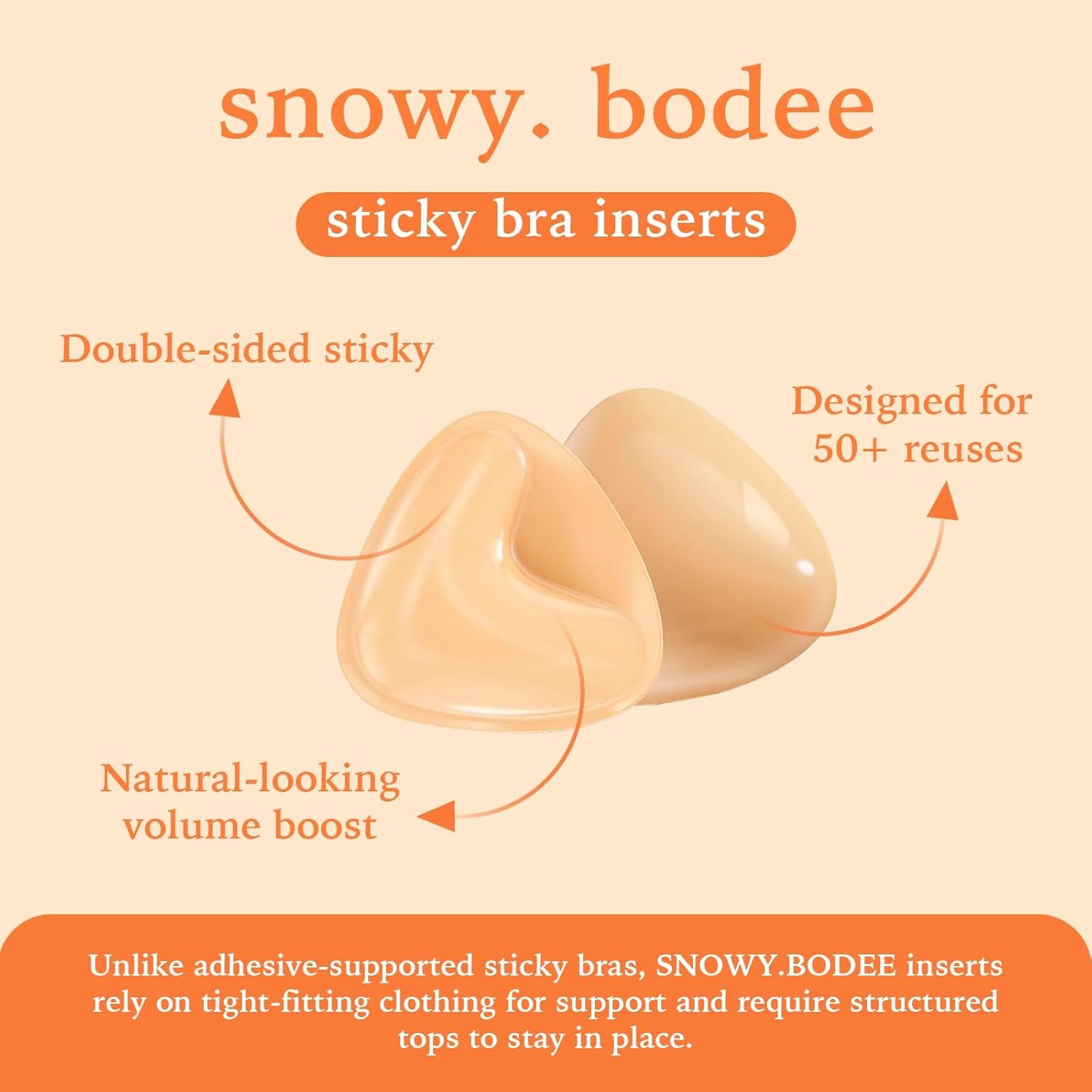 Sticky Bra Inserts Push Up for Women Reusable Stick Bra Double Sided Strapless Waterproof Adhesive Bra Pads - Image 2