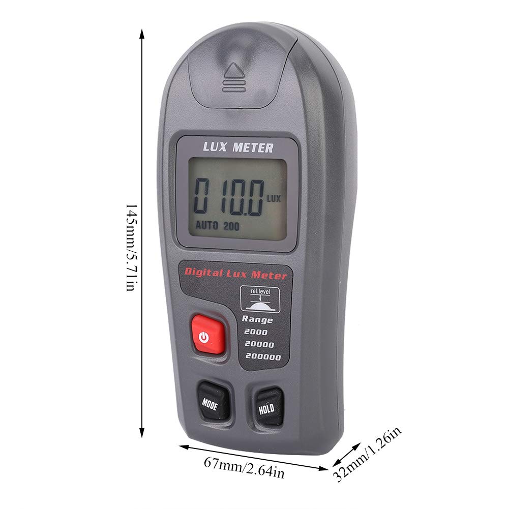 Handheld Digital Luxmeter with 200,000 Range, Electronic Light Meter for Illuminance Measurement, LCD Display, High Accuracy, ABS Material