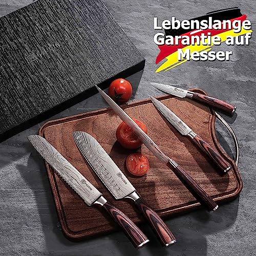 Miniatura 8 de Paudin Juego De Cuchillos De Cocina Profesional, Set De 5 Cuchillos Japoneses Acero Inoxidable, Cuchillos Chef Santoku Universal Para Cortar Carne Verduras Pan Queso