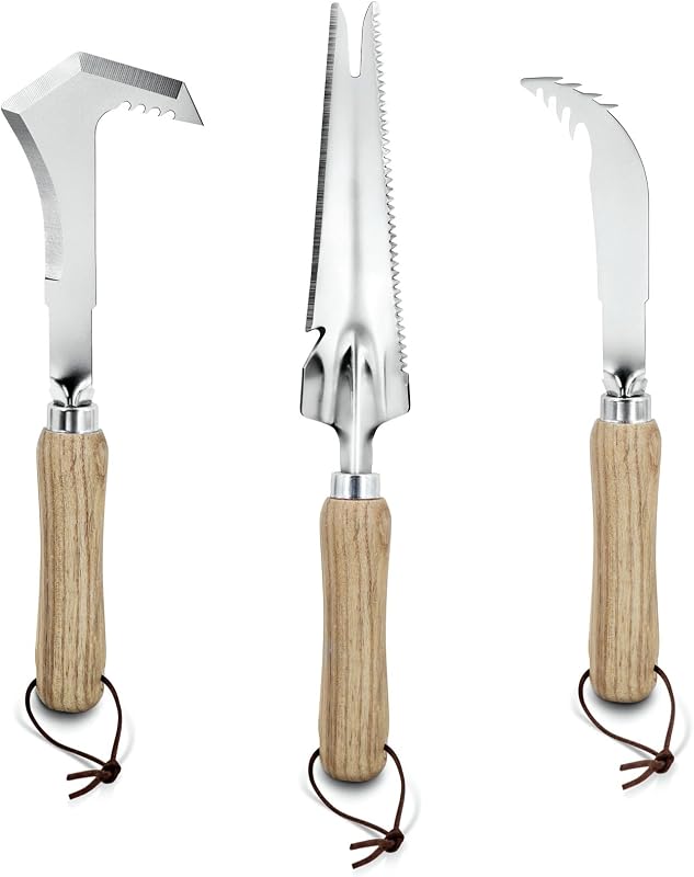 Weed Puller Tools Set, 3 Pack Hand Crack Weeder, Stainless Heat Treated Steel Weed Root Remover with Ergonomic Handle, Multi-Purpose Weeding Tools for Lawn Garden Patio & Yard