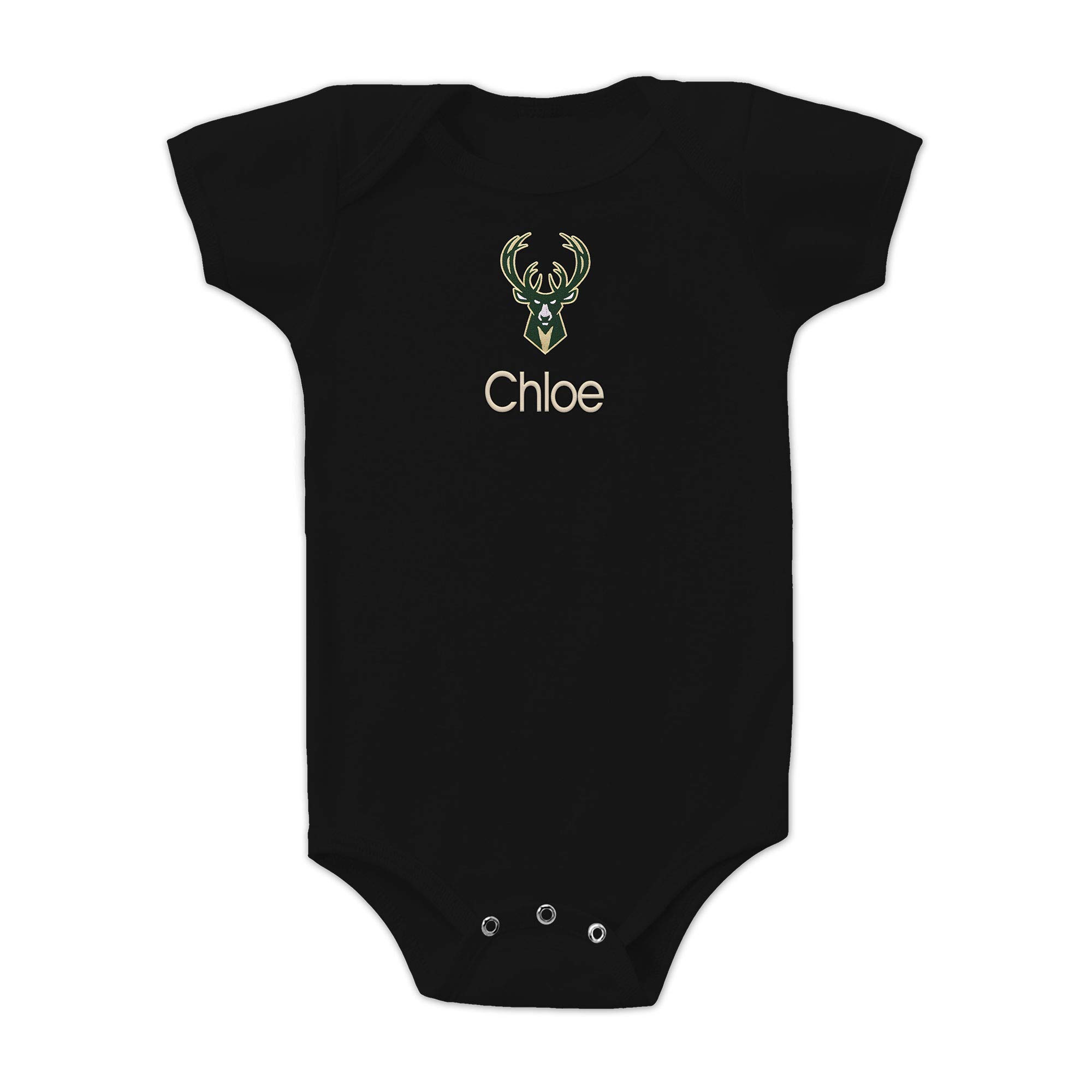 Milwaukee Bucks Custom Baby Onesie - Personalized Baby Name Embroidery & Official NBA Team Logo, Envelope Neck, Cotton, Double-Stitched, Supersoft, NBA Baby Bodysuit (Black, 0-3 months)