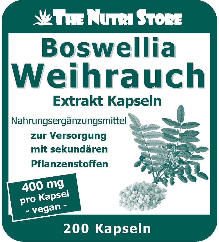 The Nutri Store - Weihrauch Extrakt 400 mg - 200 Kapseln - Boswellia serrata mind. 68% Boswelliasäuren - Vegan - Made in Germany