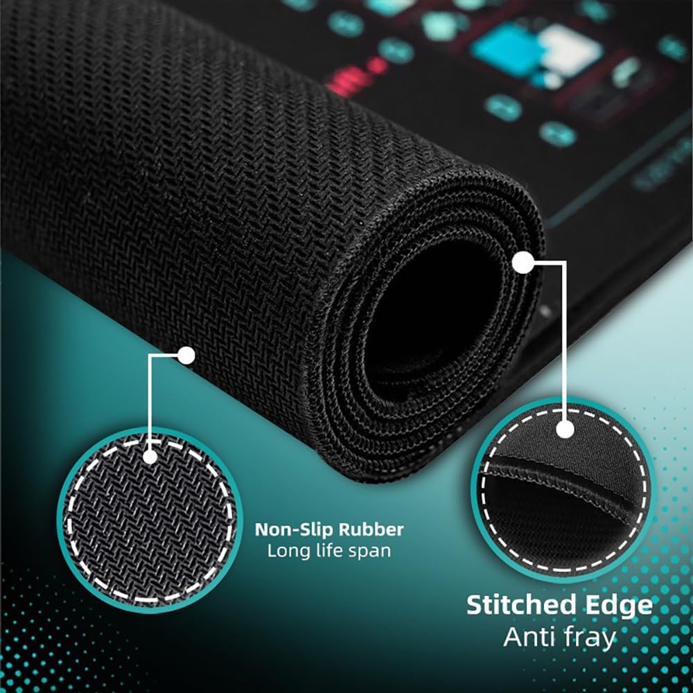 Tapete de teclado de planilha grande estendida Excel, teclas de atalho, mousepad, borda costurada antiderrapante