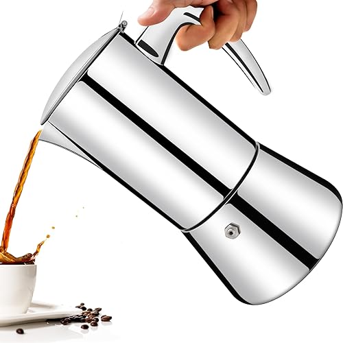 Sin revestimiento 12 tazas espesadas de acero inoxidable 304 Moka Pot Estufa Cafetera de café italiano 20.3 fl oz 20.3oz Adecuado para estufa de