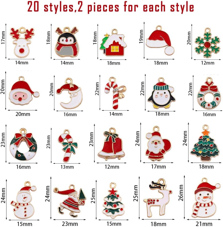 vokoko 40Pcs Winter Charms, Snowman Snowflake Gold Christmas Enamel Charms Pendants for Jewelry Making, Reindeer Penguin Santa Clause Xmas Charm Pendant for Bracelt Gift Making Crafts - Image 2