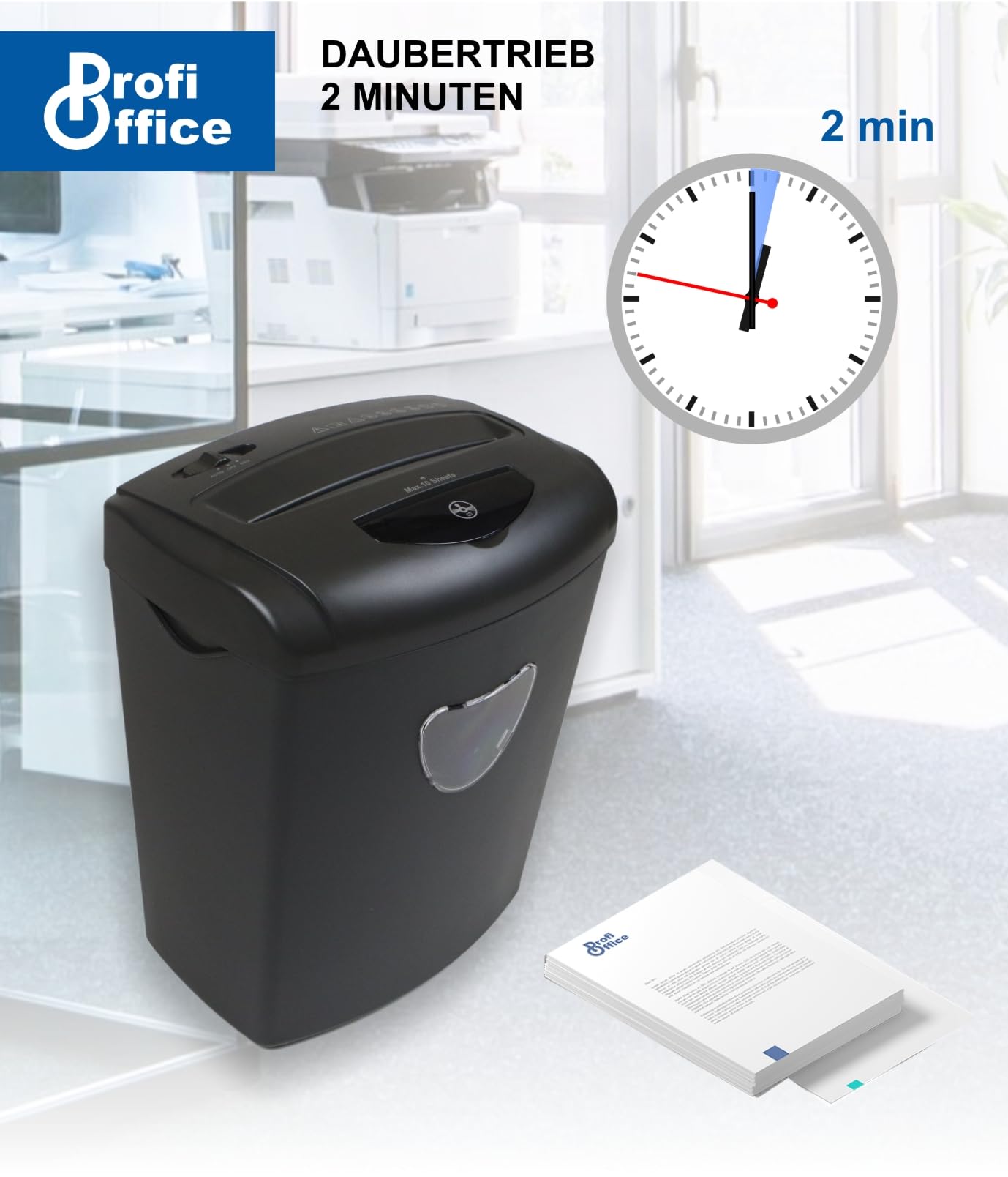 Niszczarka do dokumentów Premium Home Office ProfiOffice Piranha 10CD – cięcie krzyżowe 10 arkuszy jednocześnie, poziom bezpieczeństwa zgodny z P4 RODO, niszczy płyty CD i karty kredytowe w dodatkowym