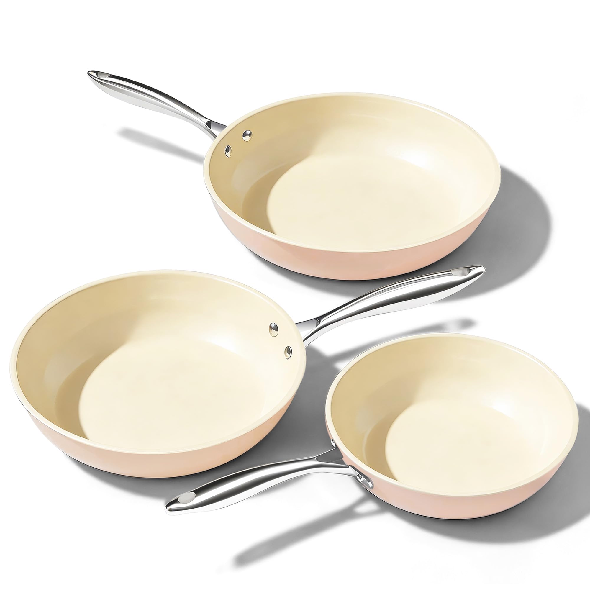 UUKRAVE Zestaw patelni z powłoką ceramiczną do kuchenek indukcyjnych, nieprzywierające, 20/24/28 cm, do wszystkich rodzajów kuchenek, nie zawiera PTFE, nie zawiera PFAS, nie zawiera PFOA, nadaje się