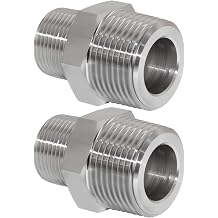 Reducer Hex Nipple, 1/4" x 1/8" Male NPT Threaded Reducing Nipple Fitting, 2800psi 304 Stainless Steel Pipe Fitting Pack of 2