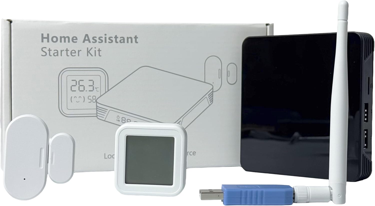 Home Assistant HA70 Starter Kit - Pre-Installed HA OS, RK3528 4GB RAM 32GB eMMC, Zigbee Dongle ZBT-1 (EFR32MG21) + Door Sensor + Temp & Humidity Sensor
