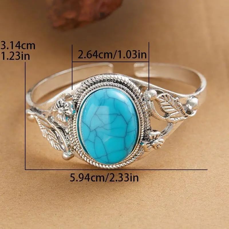 Handcrafted Silver-Tone Alloy Turquoise Bracelet for Women - Vintage-Style Southwestern Jewelry with Artificial Turquoise Stone - Boho Chic Cuff Bracelet - Image 5