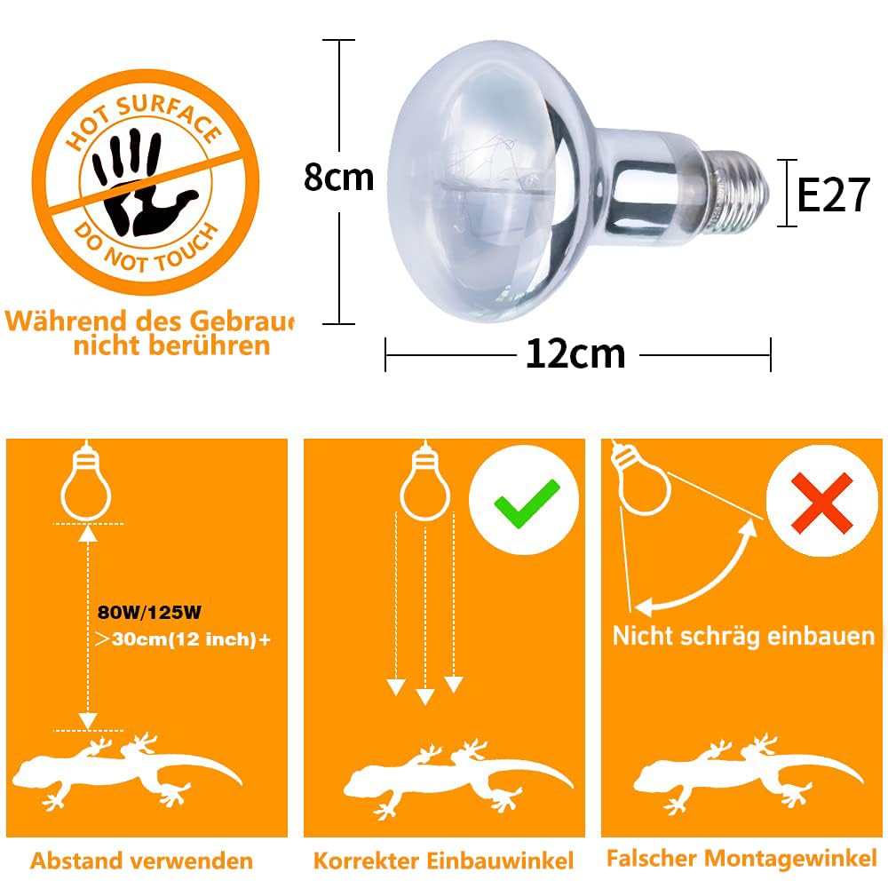 LUCKY HERP Lámpara de calor UVA UVB para terrario, 80 W, reptiles, UVA UVB, terrario, E27, lámpara UV para tortuga, gamuza, lagarto