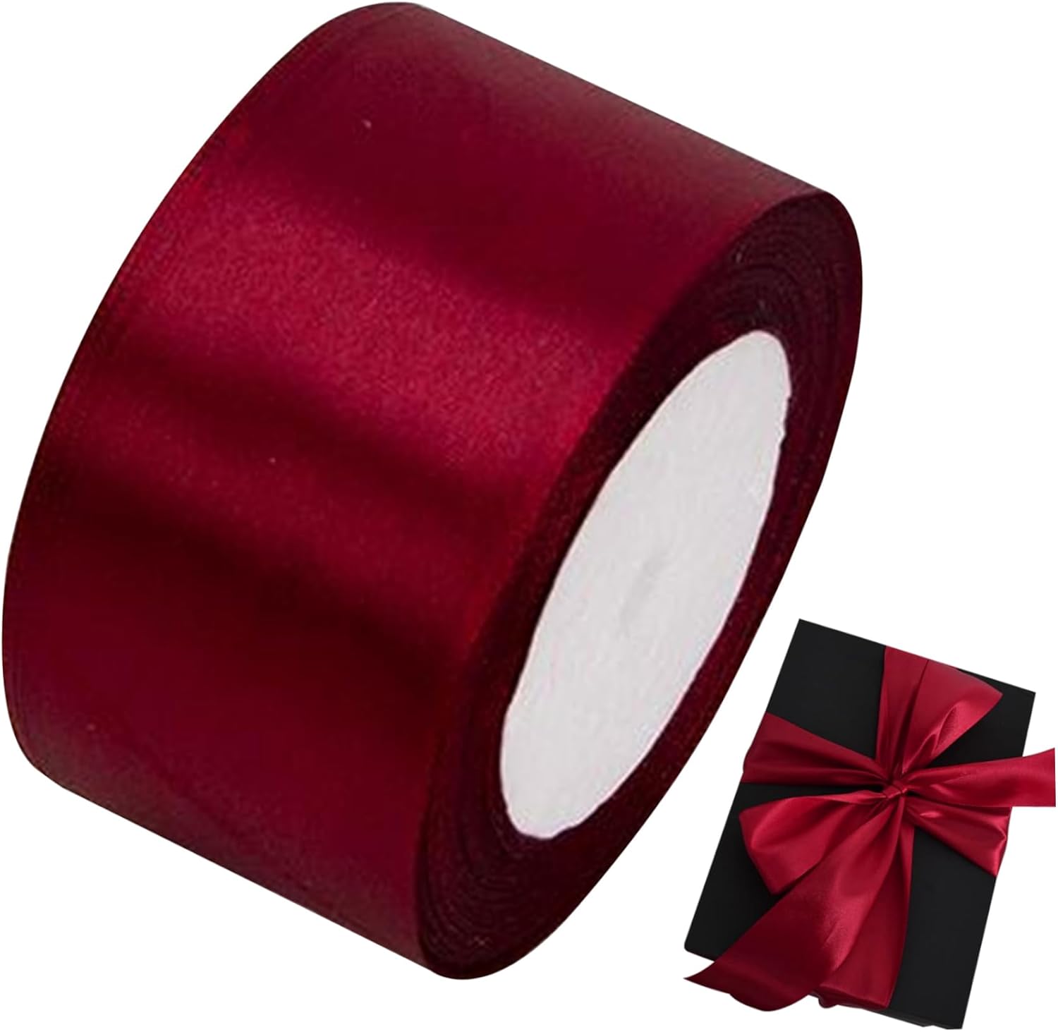 Dark Red Ribbon, 2 in X 25 Yards Red Wired Ribbon, Satin Silk Ribbon ...