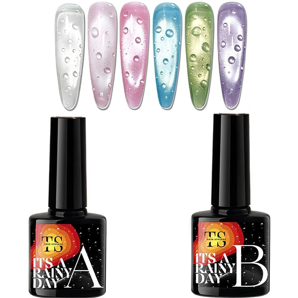 THR3E STROKES Water Drop Gel Top Coat, 3D Rain Drop Effect Non-Wipe Glossy Shiny Nail Art Top coat, DIY Bubble Ice Dew Soak Off UV LED Gel Nail Polish at Home -7.5ML EACH-image-24