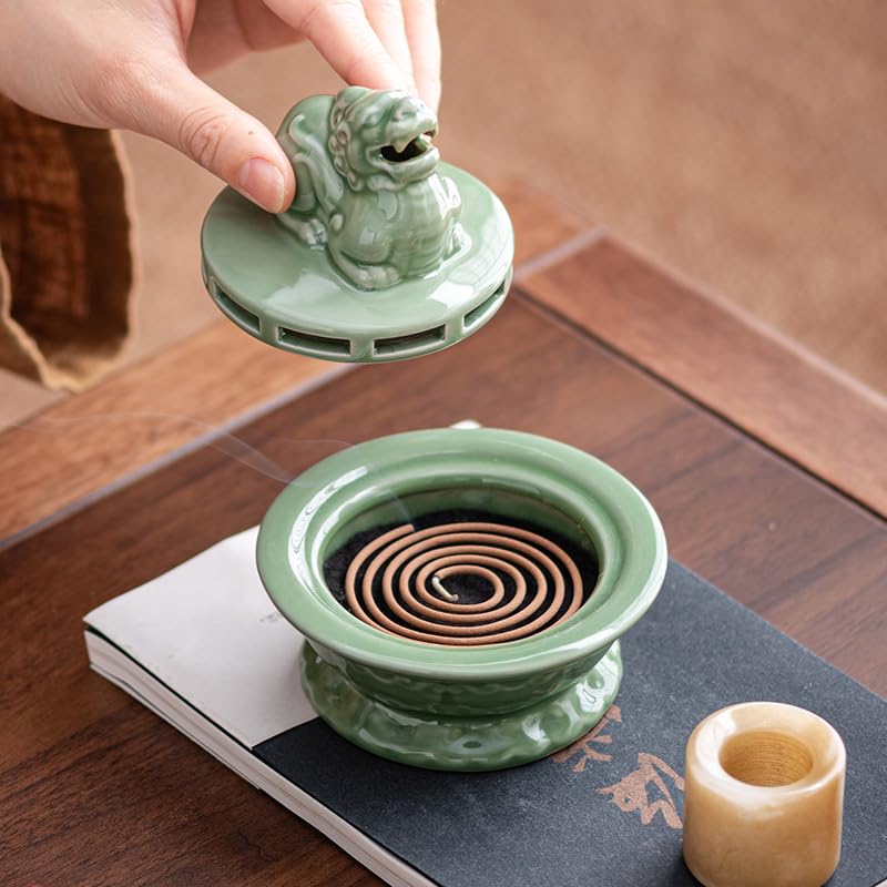 Base Porta Incenso Home Bruciatore di incenso Zen retrò cinese Celadon Ornamenti da tavolo in ceramica