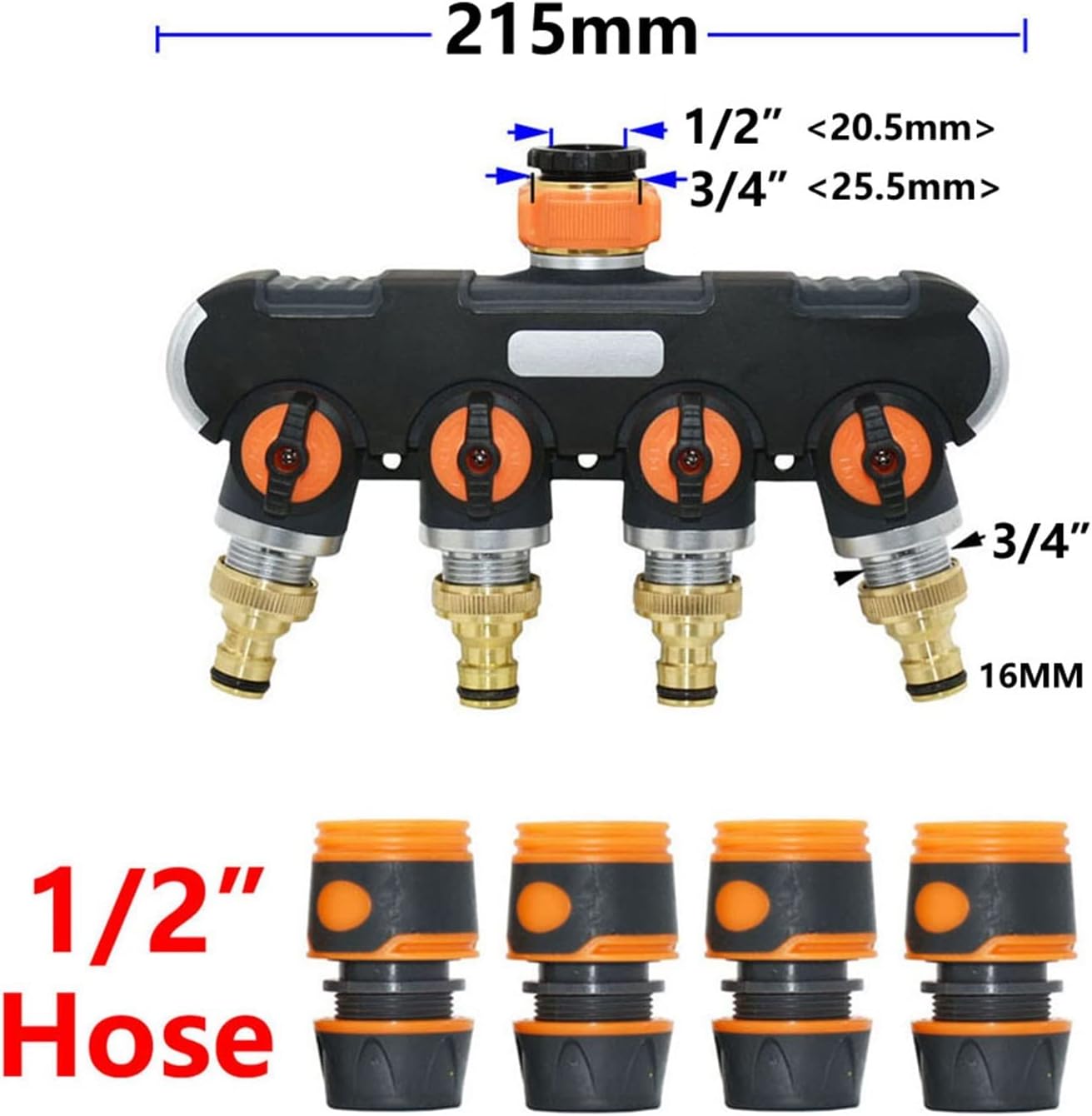 NALsa Garden Hose Splitter 1/2 3/4 Inch 4-Way Garden Tap Coupler Y-Type Watering Connector Distributor for Outdoor Tap and Faucet 1Pcs (Color : J)