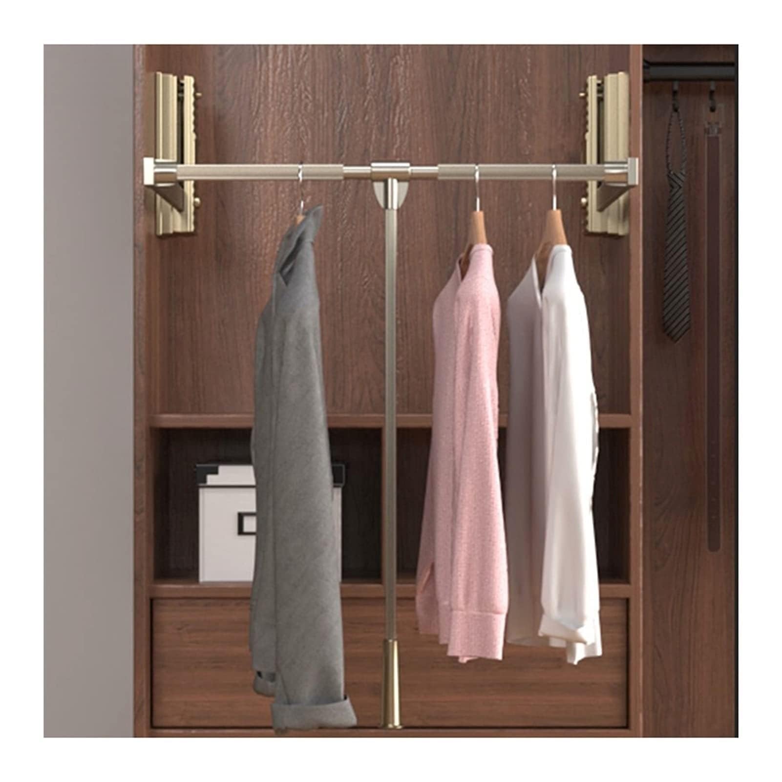 Tringle de placard extensible dorée avec élévateur souple 30 kg