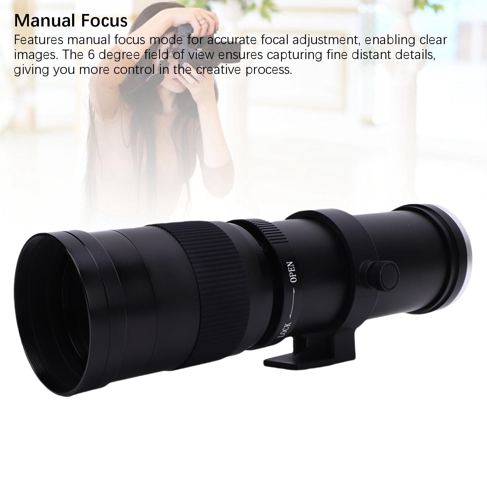Zunate 420-800 Mm F8.3 Teleobiektyw Zoom, Obiektyw Manualny Aparatu Ogniskowania dla Kamer DSLR EF/EF (BLACK)