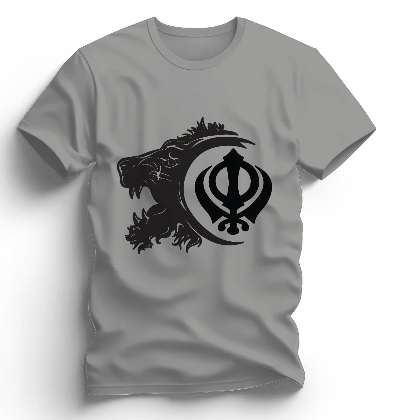 printalyst Sikh Symbol Lion Graphic T-Shirt, White Polyester T-Shirt, Round Neck, Regular Fit-picture-58