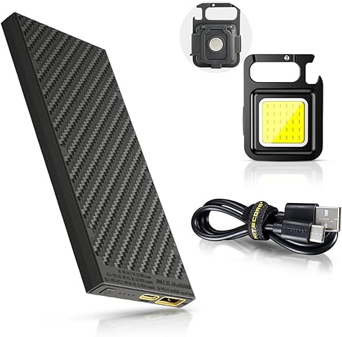 Nitecore NB10000 GEN II - Banco de energía de carga rápida ultradelgado de 10000 mAh con salidas dobles USB y USB-C y cables para teléfonos faros