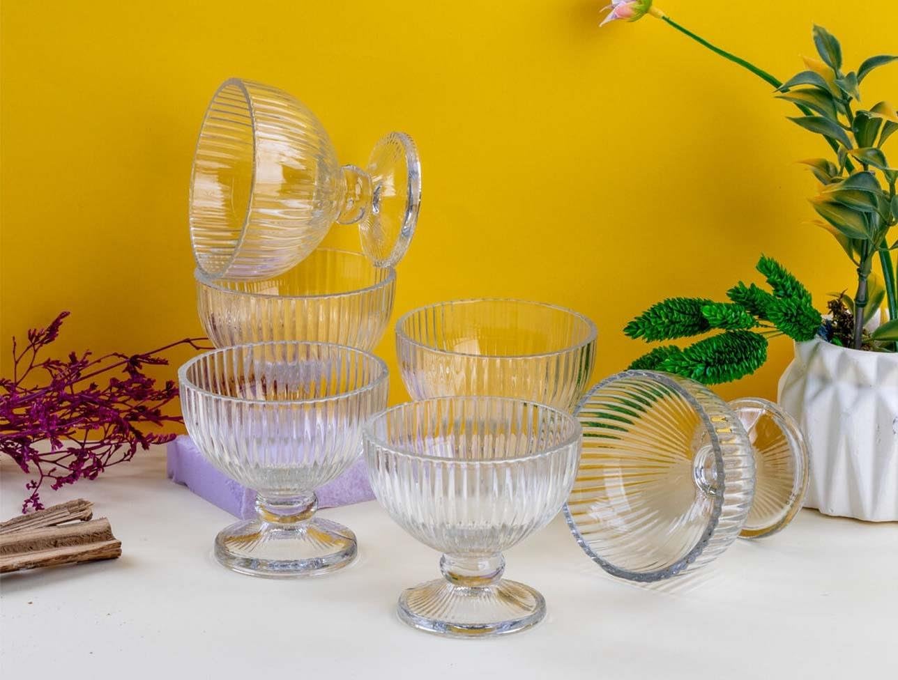 Lot De 6 Mini Bols En Verre Avec Pied 75ml - Bols à Sauce, Dessert Et Présentation Élégants
