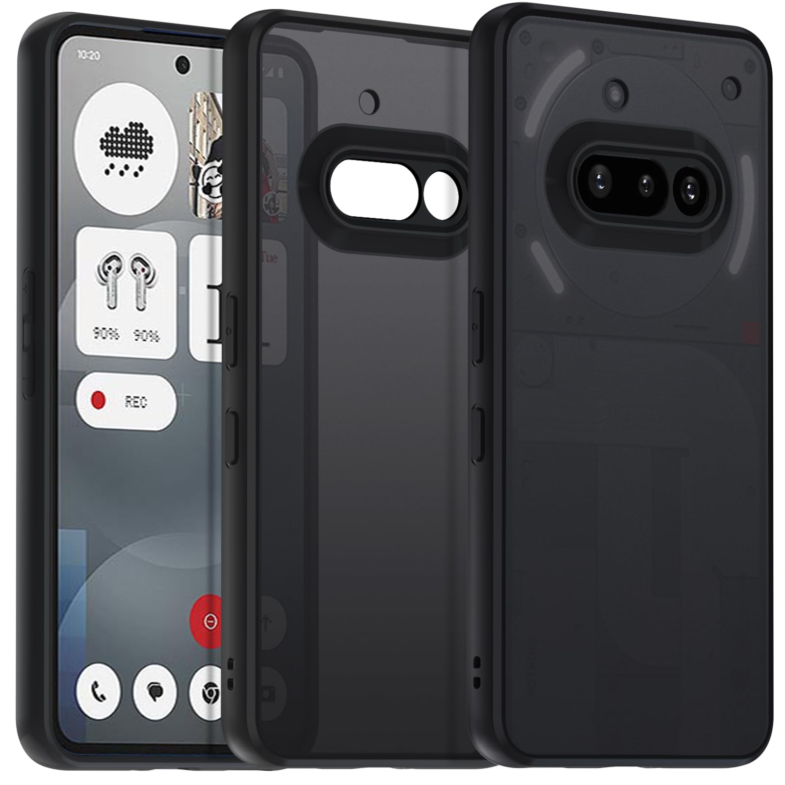 Vuletc Cover Opaca per Nothing Phone 3a e Protezione Fotocamera, [Antiurto Grado Militare] Custodia Posteriore Glassata Traslucida Anti-Impronte, Opaca Nero