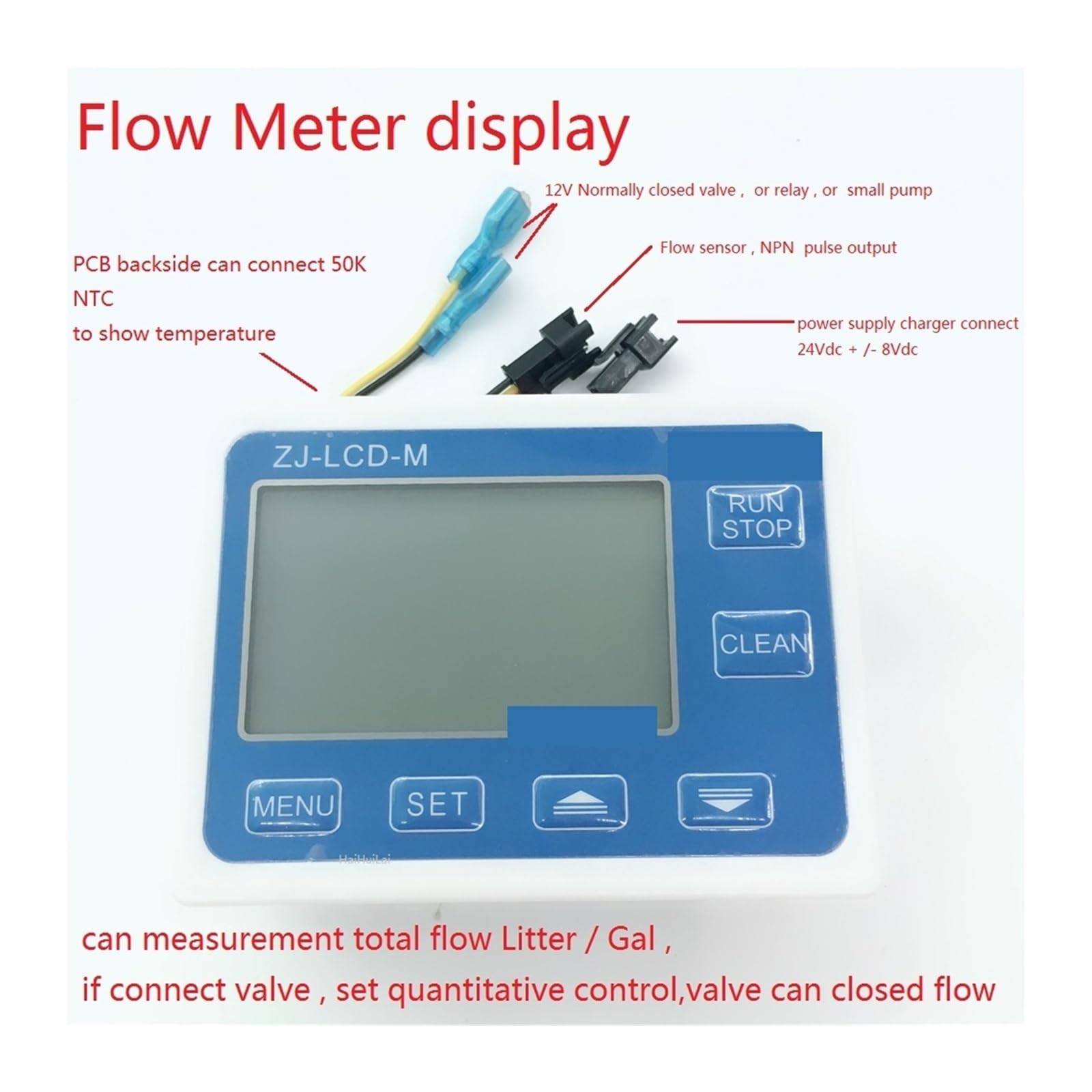 Water Measurement Liquid Controller 3/8 Flow Sensor+ZJ-LCD-M Meter Controller Display+Valve