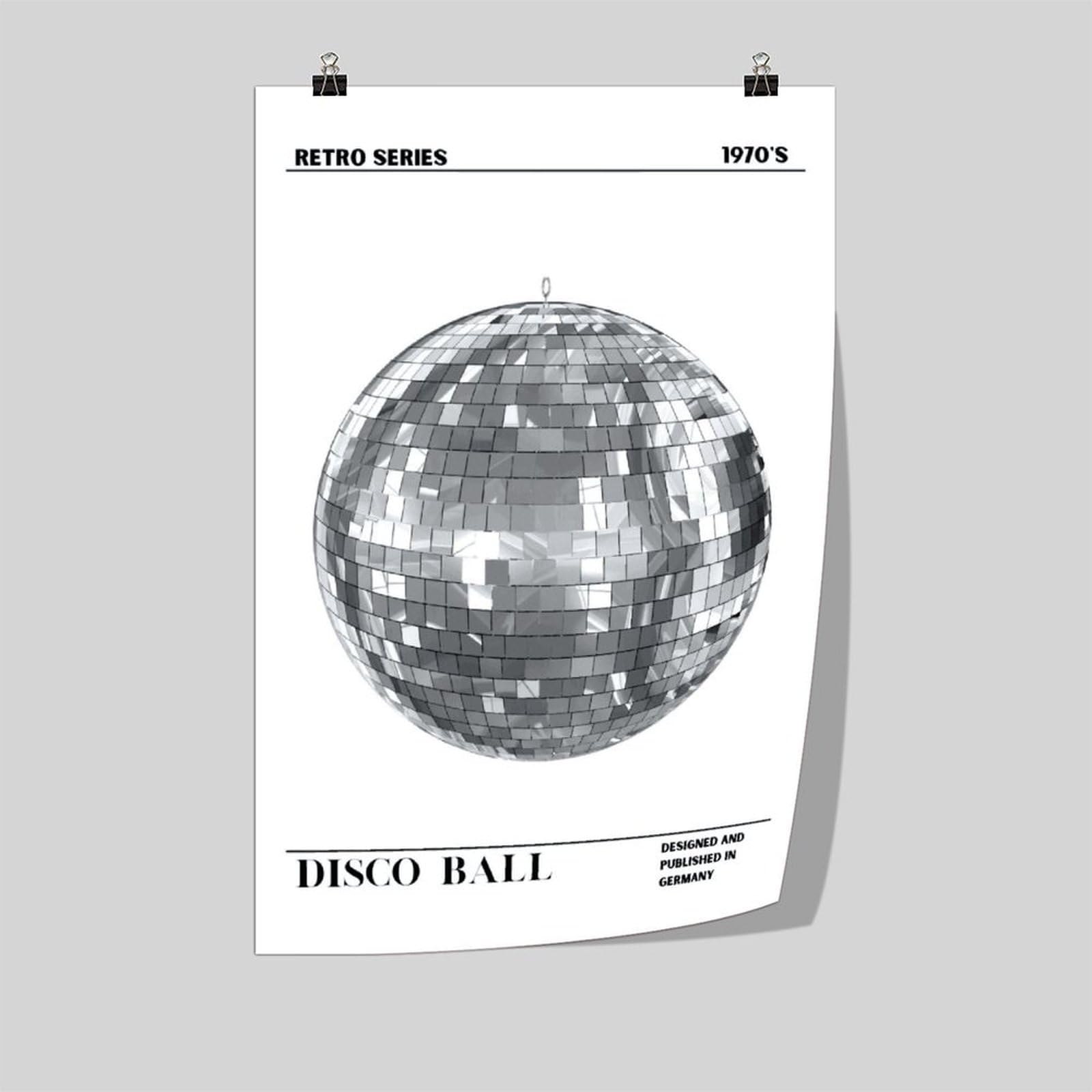 Black And White Disco Ball Poster Funky Retro Disco Posters Vintage Disco Ball Painting Trendy Party Wall Art for Modern Bar Dorm Bedroom Decor Unframe-style 20x30inch(50x75cm)