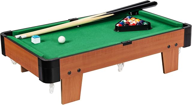 GYMAX Billiards Table, Space-saving Snooker Table with 2 Cues, 16 Balls, Chalk & Triangle, Mini Pool Table Set for Kids and Adults