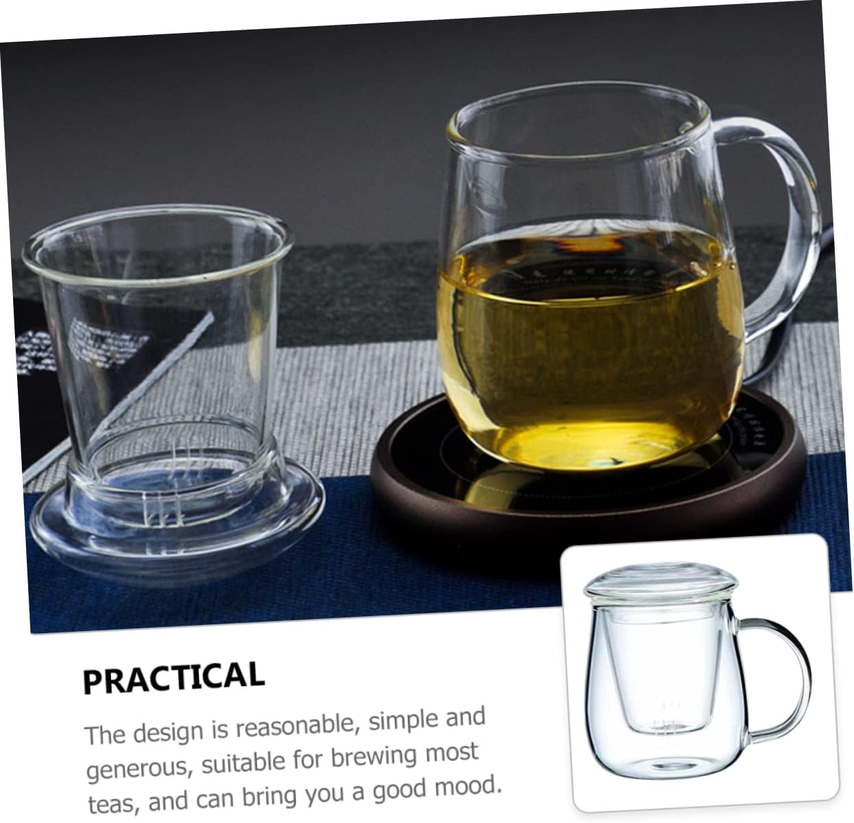 Amosfun Heat-Resistant Glass Teacup Lid 1 Piece Filtration Tea Maker for Office and Home for Loose Leaf Tea and Herbal Infusions