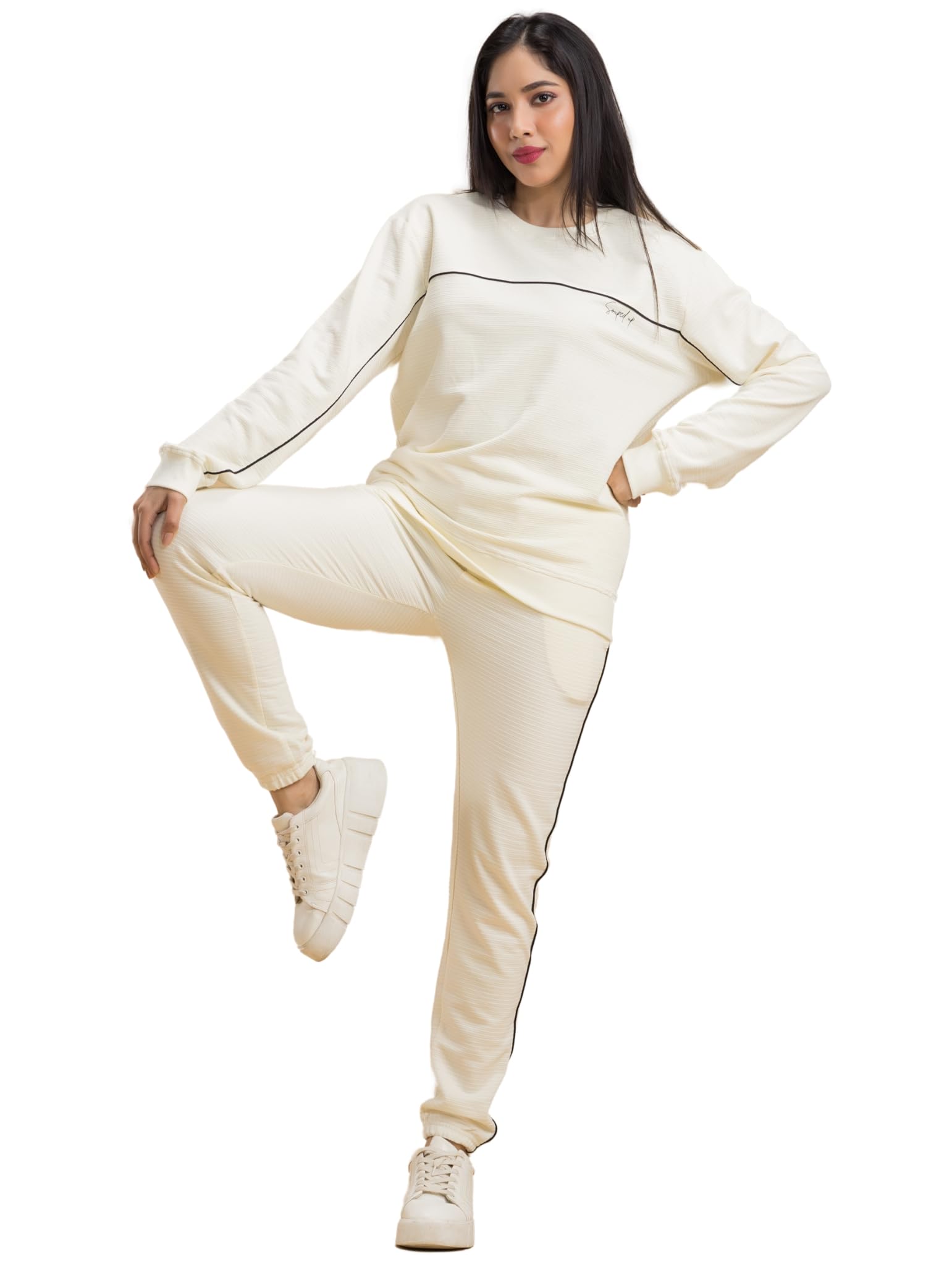 souped up fashion Pure Cotton Bio-Washed Sweatshirt & Joggers Set for Men & Women | Dapper Tranquil Cannoli Cream Unisex Sweatshirt & Joggers Set | Comfortable and Breathable-picture-22