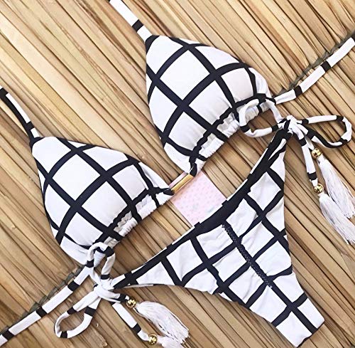Photo de B/H Vintage Biniki Taille Haute,Ensemble de Bikini à Bretelles à la Taille à la Mode,Maillot de Bain de Plage d'été en Deux pièces-BGZ_M,Chic Tankinis Push Up Taille Haute