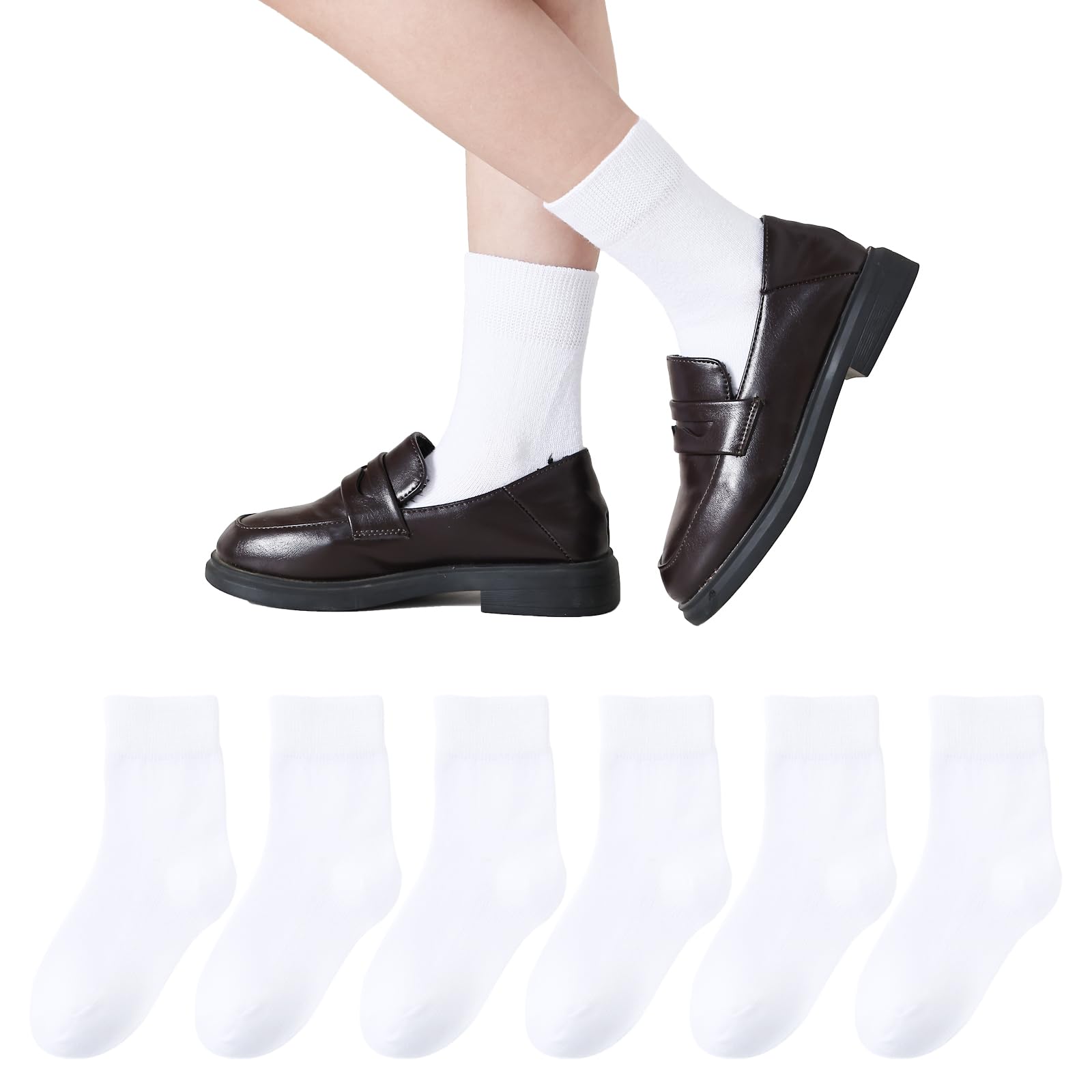 Hakugoo Boys & Girls Seamless Cotton Socks - 6 Pairs Dress & Uniform Socks for Kids 3-14 Years