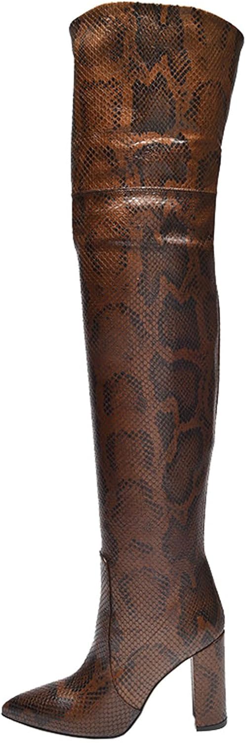 Thigh High Boots for Women Snake Print Fashionable Over-the-knee Boot Autumn Winter Spring Stiletto Pointed Toe Fashion Elegance Dance Commuting Heel Height(11-13 Cm)