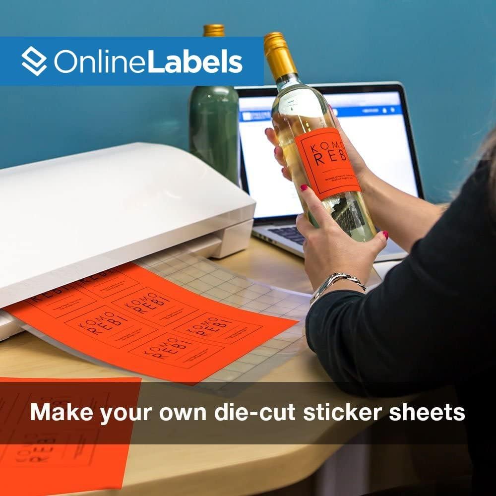 Fluorescent Red Sticker Paper, 8.5 x 11 Full Sheet Label, 100 Sheets, Inkjet or Laser Printer, Online Labels